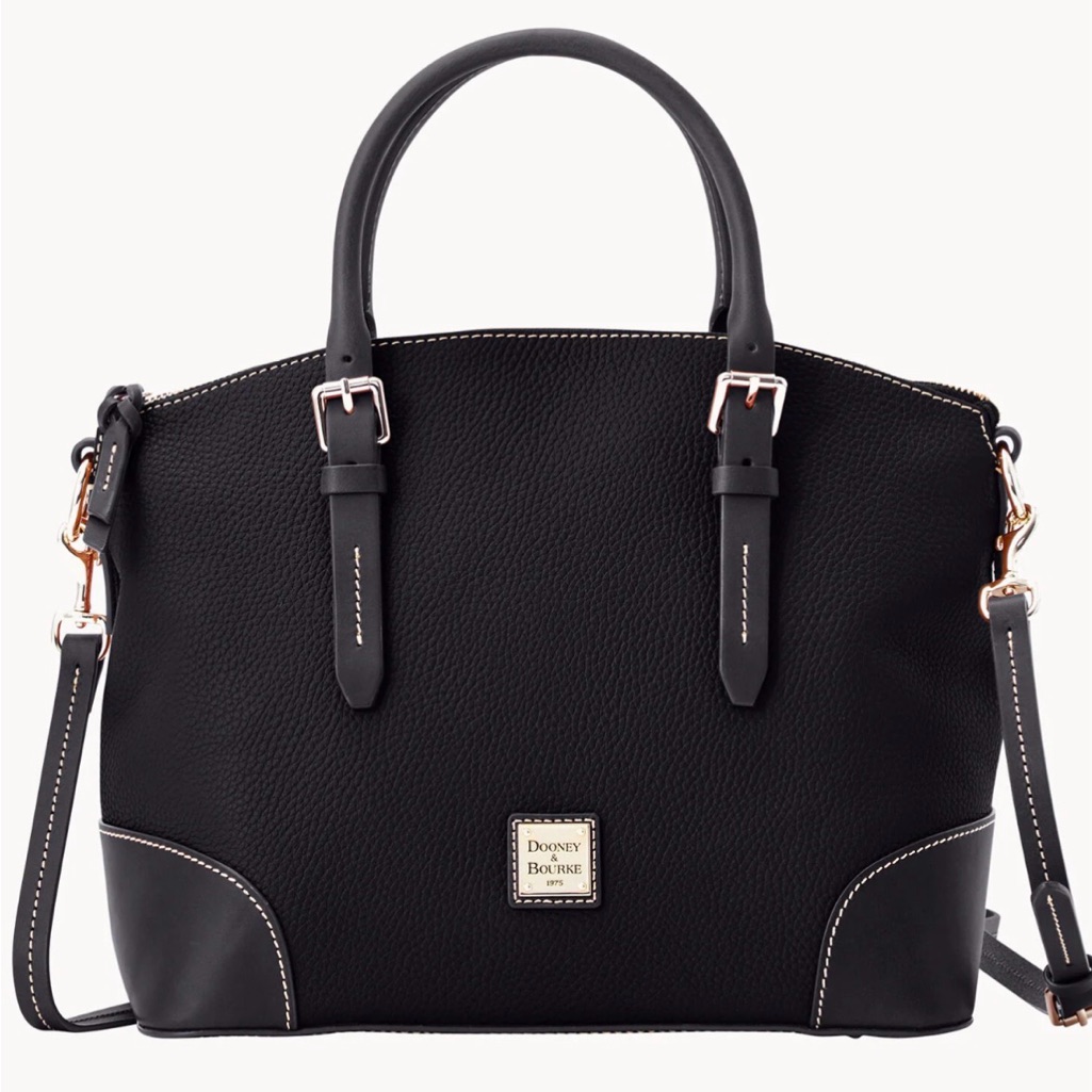 Dooney Bourke Pebble Grain Domed Satchel TuscanTanned Italian Leather Black
